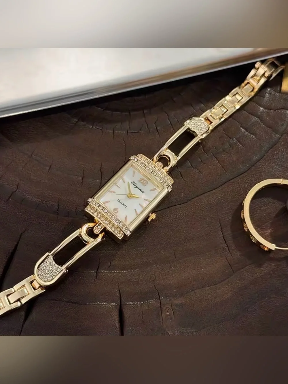 Gold-Tone Crystal Women's Bracelet Watch with Mother-of-Pearl Dial